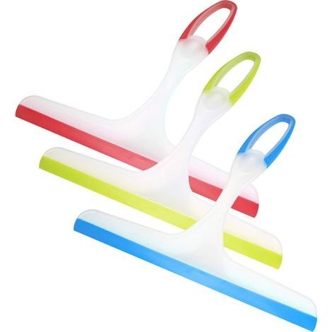 3 Raclette de Douche, Raclette Salle de Bain et Douche, Raclette Vitre Miroir Douche Plastique, Raclettes Nettoyeur de Vitres pour Miroir, Salle de Bains, Fenêtre, Sol, Verre - Bleu, V (1/4)