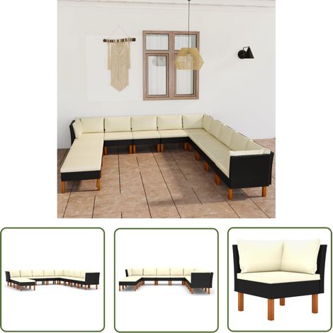 INLIFE Salon de jardin 12 pcs avec coussins Résine tressée Noir (1/5)
