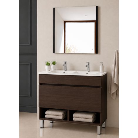 Mobile bagno con piedini con lavabo extrapiano ORIGENBATH NEBARI senza specchio 120x45 cm doppio lavabo frassino tea (1/3)