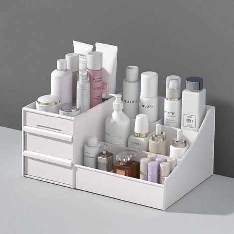 Desktop Makeup Organizer Drawers,Coffre de rangement de produits de beauté Bureau de bureau Organiseur Papeterie de bureau Boîte de rangement Organisateur de maquillage 28x16.8x12cm/11.02x6.6x4.7in-Fe