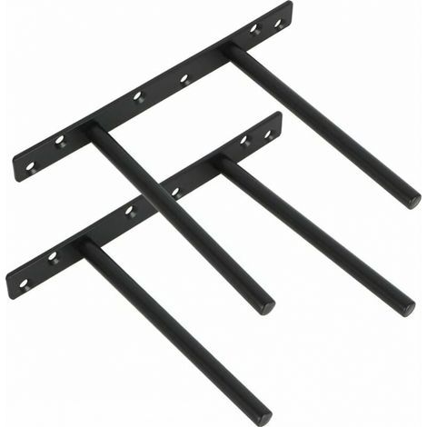 – Set di 2 staffe a muro invisibili in metallo per mensole in legno sospese – Acciaio inox nero – Portata massima 20 kg – Installazione discreta (1/4)