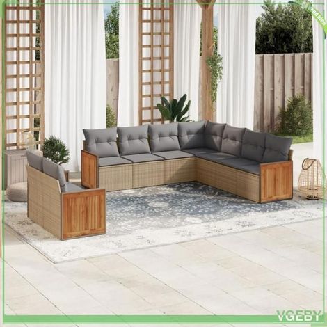 Salon de jardin - 3227781 - 9 pièces modulable - Résine tressée beige - Coussins déhoussables lavables (1/5)