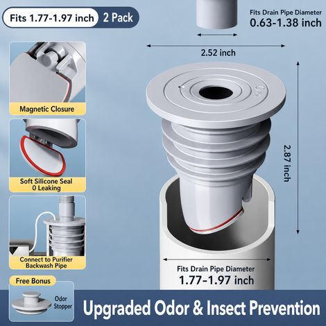 Set de 2 bouchons d'étanchéité pour tuyaux d'évacuation, scellement anti-odeurs et anti-insectes pour tuyau de lave-linge, stop-odeurs pour tuyaux (1/4)