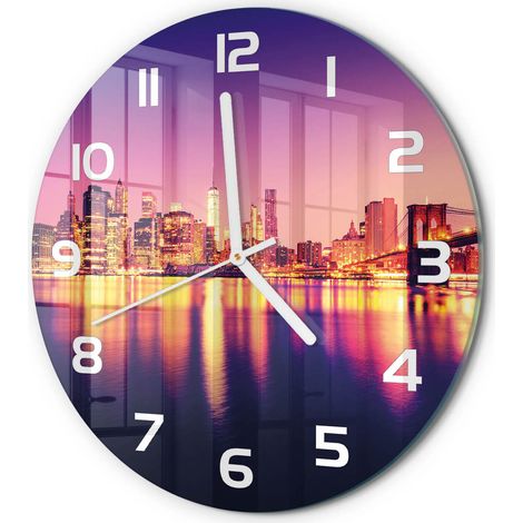 Horloge Murale Ronde Contemporaine en Verre Silencieuse Salon Cuisine Bureau Manhattan, New York fi 30 cm (1/5)