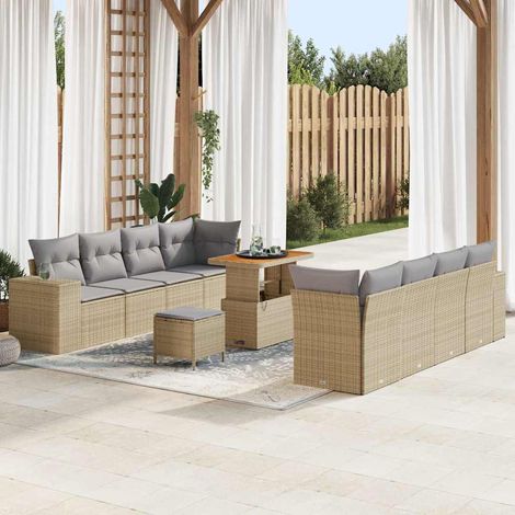 Gartensofa-set mit Kissen 11 pcs Beige und Hellgrau Poly-Rattan (1/5)