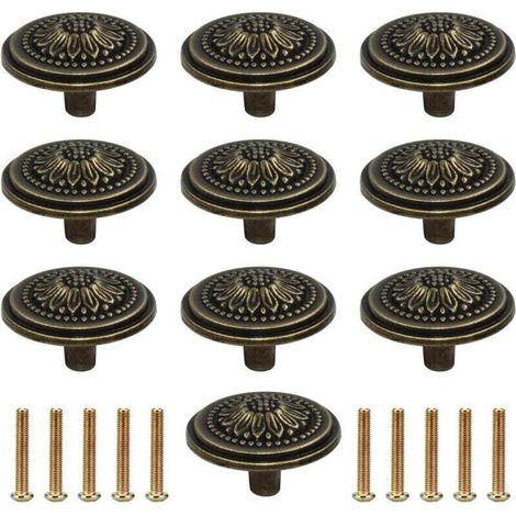 10 Pieces Vintage Furniture Handles, Cabinet Door Knobs, Brass Drawer Pull for Antique Dressers and Cabinet Furniture, Antique Bronze MUMU (1/4)