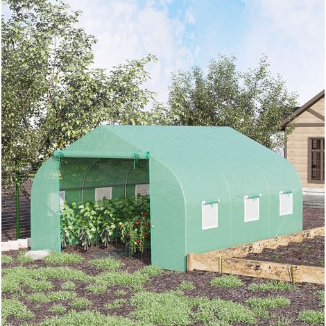 Gartengewächshaus 350 x 300 x 200 cm mit Schrägdach, grüne Kunststoffplane HAVRYA (1/5)