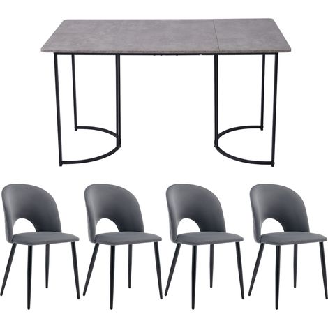 Esszimmer-Set 140x80 cm mit 4 Stühlen, grau, Samt und MDF (1/5)