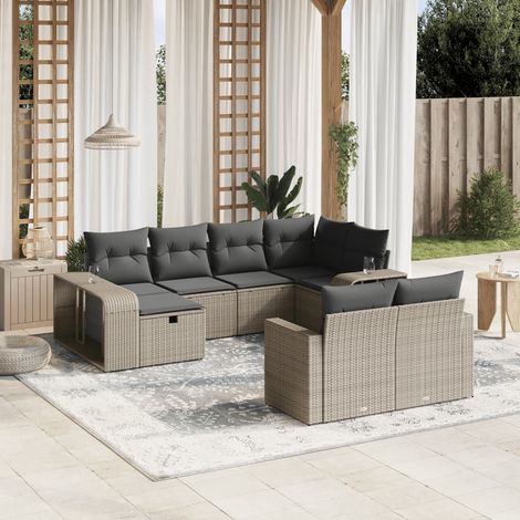 Set sofás jardín 10 pzas con cojines ratán sintético gris claro vidaXL (1/4)