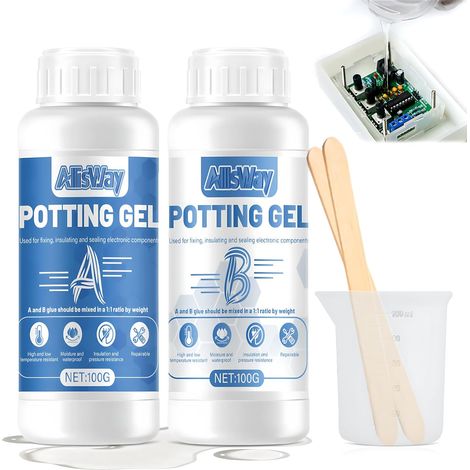 Mastic d'étanchéité électrique, Résine de Coulée électrique, Mastic électronique, Gel Isolant Silicone Bi-Composant, Démontable, Convient pour L'étanchéité des Installations électriques, Etc. (200 G) (1/5)