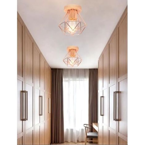 U-do 2pcs Créatif Plafonnier Vintage Couloir Rose Lampe de Plafonde Industrielle en Cage Métal Lustre designe Simple pour Salon (1/4)