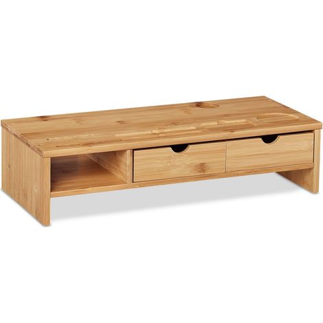 Supporto ergonomico per monitor con 2 cassetti e vano aperto 80 x 30 x 10 cm in bambù naturale 130011293