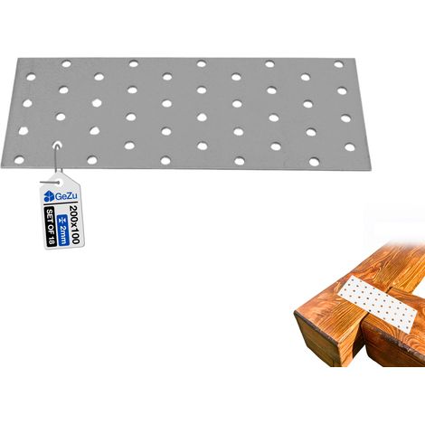 Lot de 18 Plaque perforée d’assemblage plate acier galvanisé 100 x 200 mm – connecteur plat  patte de fixation métal  plaque de raccord – GeZu Impex