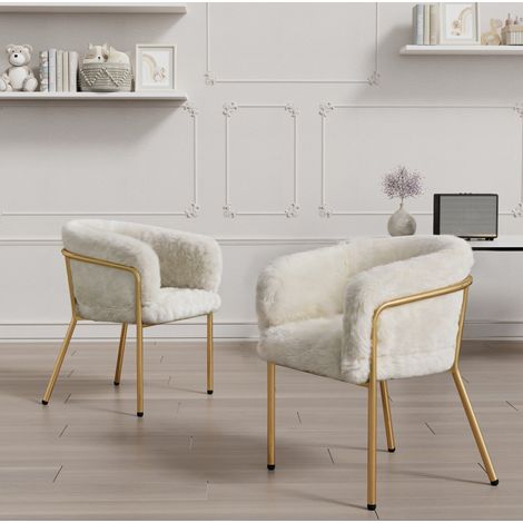 Pack de 2 sillas de comedor blancas, estilo lujo ligero, con tapizado suave y patas metálicas,57x57x77cm (1/5)