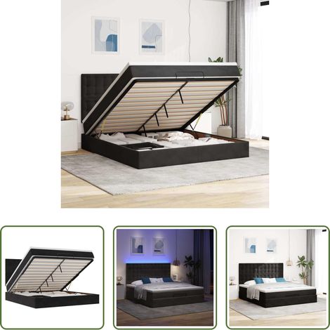 Matratze - Ottoman-Bett mit Matratzen & LEDs Schwarz 160x200 cm Samt (1/5)