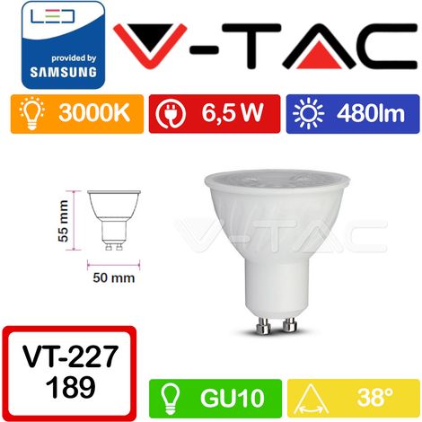 V-TAC PRO VT-227 Faretto LED GU10  con Chip Samsung 6,5W 38° Copertura trasparente Bianco caldo - 3000K