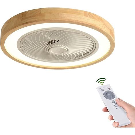 Ventilateur de plafond silencieux en bois avec éclairage, ventilateur de plafond LED 36W à intensité variable, livré avec télécommande, plafonnier de style lustre moderne, convient aux chambres