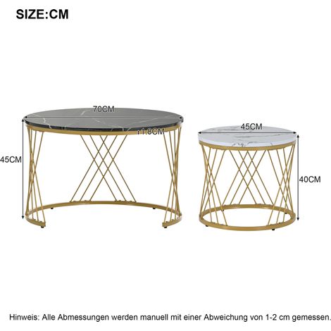 Tables basses gigognes rondes placage marbre cadre doré 2 pièces