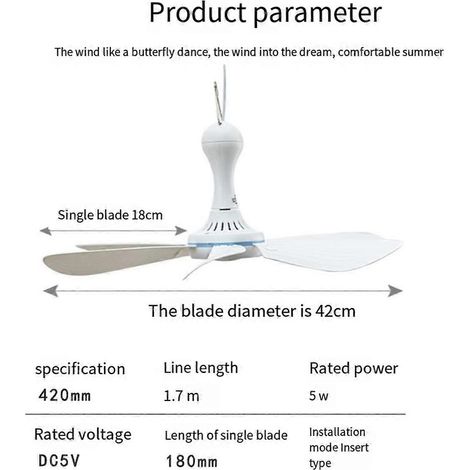 Câble d'extension USB de 1 mètre pour ventilateur de camping, mini ventilateur de plafond portable, ventilateur de tente USB pour le camping en plein air (1/4)