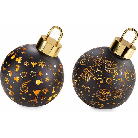 Lampade a palla di Natale in vetro decorato con luci LED, set da 2 pezzi, Ø 14,5 cm x 16 H