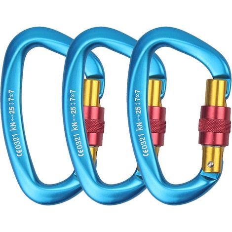 Lot de 3 mousquetons d'escalade QttvbTna, autobloquants, en aluminium 7075, 25 kN (1/5)