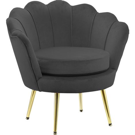 Fauteuil avec Dossier en Coquille, rembourré, avec Pieds chromés, idéal pour Salon, Chambre à Coucher, Bureau Fauteuil en Velours, Noir, 77 x 79 x H 77 cm XL (1/3)