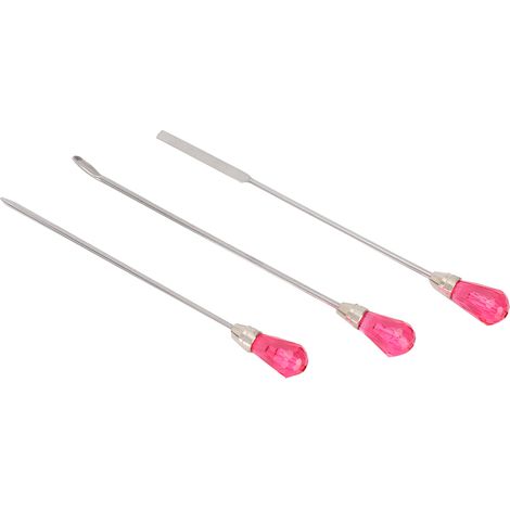 3 pièces Cuillère à Poudre, Aiguille à Bulles et Barre de Mélange pour Poudre à Paillettes DIY - Outils de Fabrication de Bijoux en Gel Acrylique Rouge Rose
