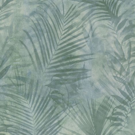 BRICOFLOR Papier peint feuille verte | Papier peint vert de gris effet aquarelle | Papier peint vinyle | Papier peint salle de bain & salon - 10,05 x 0,53 m (1/5)