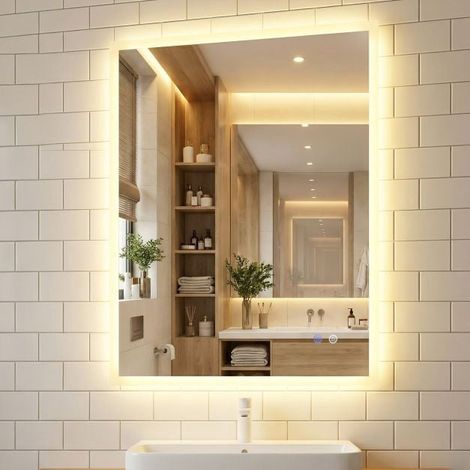 LED Bathroom Mirror 80x60 cm, Anti-Fog, Dimmable 3-Color (1/5)
