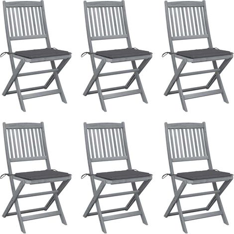 Klappbare Gartenstühle 6 Stk. mit Sitzkissen Massivholz Akazie