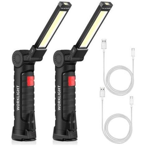 Wiederaufladbare LED-Taschenlampe per USB, Arbeitsleuchte, tragbarer magnetischer Aufhängehaken für Outdoor-Camping-Reparaturlampen (2 Stück klein) (1/4)
