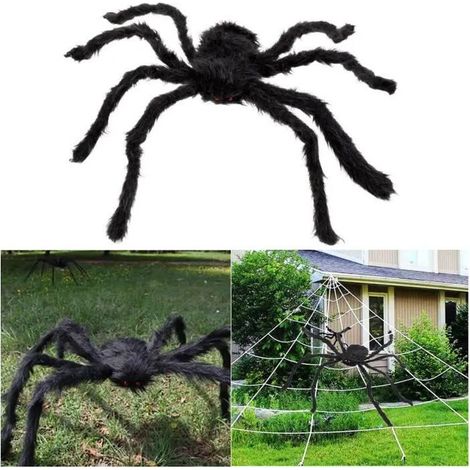 Velu Araignée Géante Décoration Halloween Prop Haunted House Party Décor Araignée Noire de 150cm Peluche Longue yeux rouges (1/4)
