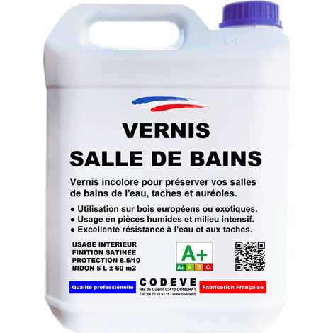 Codève Bois – Vernis salle de bain 5 L – Résistant à l'eau et aux taches – Protection meuble et lavabo – Application facile en 2 passes