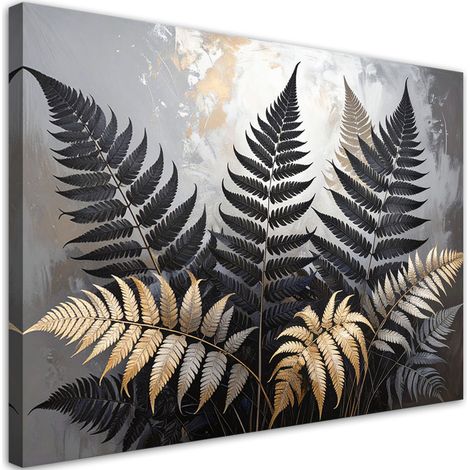 Leinwandbild Schwarz-goldene Farnblätter auf beigem Hintergrund 30x20 (1/5)