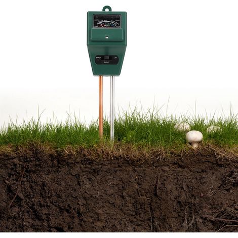Instrument de test de sol à tête carrée, trois-en-un : humidimètre pour plantes et horticulture, pH-mètre et testeur d'acidité/alcalinité du sol. (1/5)
