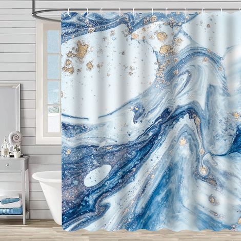 Tenda da doccia colorata con effetto marmo, tenda da bagno astratta, set tenda da doccia con 12 ganci, decorazione per il bagno, 5 misure (1/2)