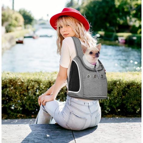 Grigio - Zaino portatile comodo e traspirante per cani di piccola taglia, cuccioli, gatti, animali domestici, viaggi, escursioni (1/4)
