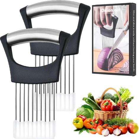 2 Pièce Tranche Oignon(Avec Housse de Protection) Porte Tranche Oignons丨Vegetable Slicer Holder,Trancheuse à Oignons pour Viande, Oignons, Pommes de Terre, Tomates, Citrons (1/5)