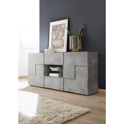 Buffet/bahut moderne 2 portes/2 tiroirs gris béton Milenor (1/5)
