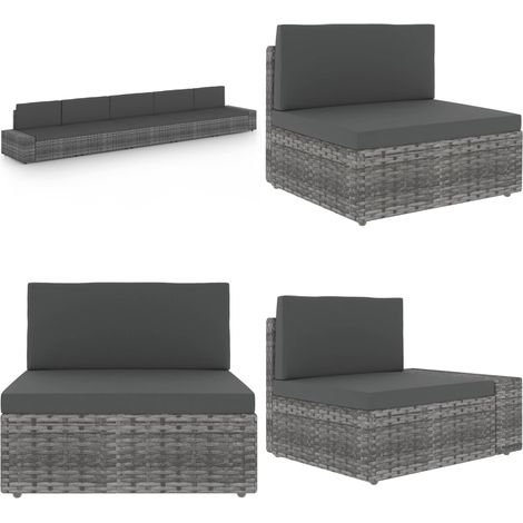 Salon de jardin 5 pcs avec coussins Gris Résine tressée - Canapé extérieur - Canapé central (1/5)
