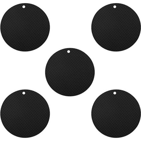 Lot de 5 sets de table et dessous de plat ronds diamètre 17,5 cm en TPR antidérapants et résistants à la chaleur pour cuisine restaurant hôtel et café couleur noire (1/5)
