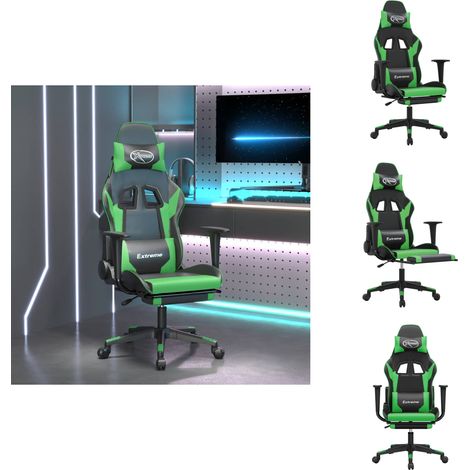 Gaming-Stuhl mit Massage & Fußstütze Schwarz & Grün Kunstleder - Gaming-Stuhl - Gamer Chair - Bürostuh - Schreibtischstuhl - Ergonomischer Stuhl (1/5)