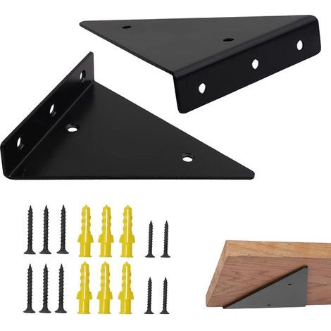 Etagere Murale Fixation Invisible 17cm 2 Pièces Triangle Équerre Étagère Support Invisible Etagere Support d'étagère Invisible en Métal Support d'étagèRe en Triangle en Métal Flottant Noir Avec 10 Vis (1/5)