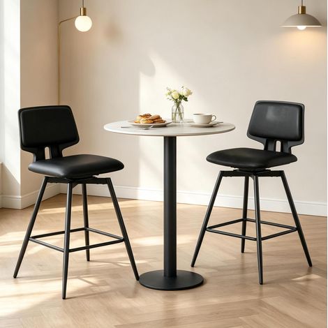 Set di 2 sgabelli da bar girevoli con schienale ergonomico, seduta in similpelle, metallo nero (1/5)
