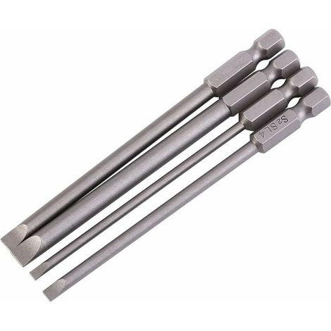 4-teiliges magnetisches S2-Schlitzschraubendreher-Bit-Set (1/4" x 100 mm) aus Stahllegierung
