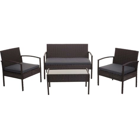 [NEUWERTIG] Poly-Rattan Garnitur HHG-821, Balkon-/Garten-/Lounge-Set Sitzgruppe braun, Kissen dunkelgrau