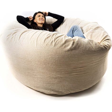 Pouf Rond XXL, Déhoussable avec Billes, Velours Côtelé ultra doux Beige, Intérieur pour Salon, Chambre - TiTAN (1/5)
