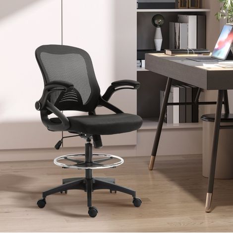 Silla de oficina de plástico negro, función de pie, reposabrazos abatibles, 64 x 60 x 106-126 cm (1/5)
