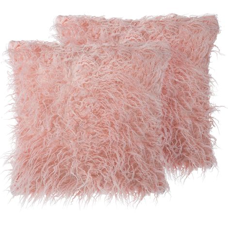 Conjunto de cojines decorativos en piel sintética shaggy rosa 45 x 45 cm accesorio de casa moderno Daisy