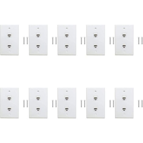 Lot de 10 Plaque Murale Ethernet 2 Ports, Prise Murale Cat6 à RJ45 Coupleur Prise Murale, Blanc (1/5)